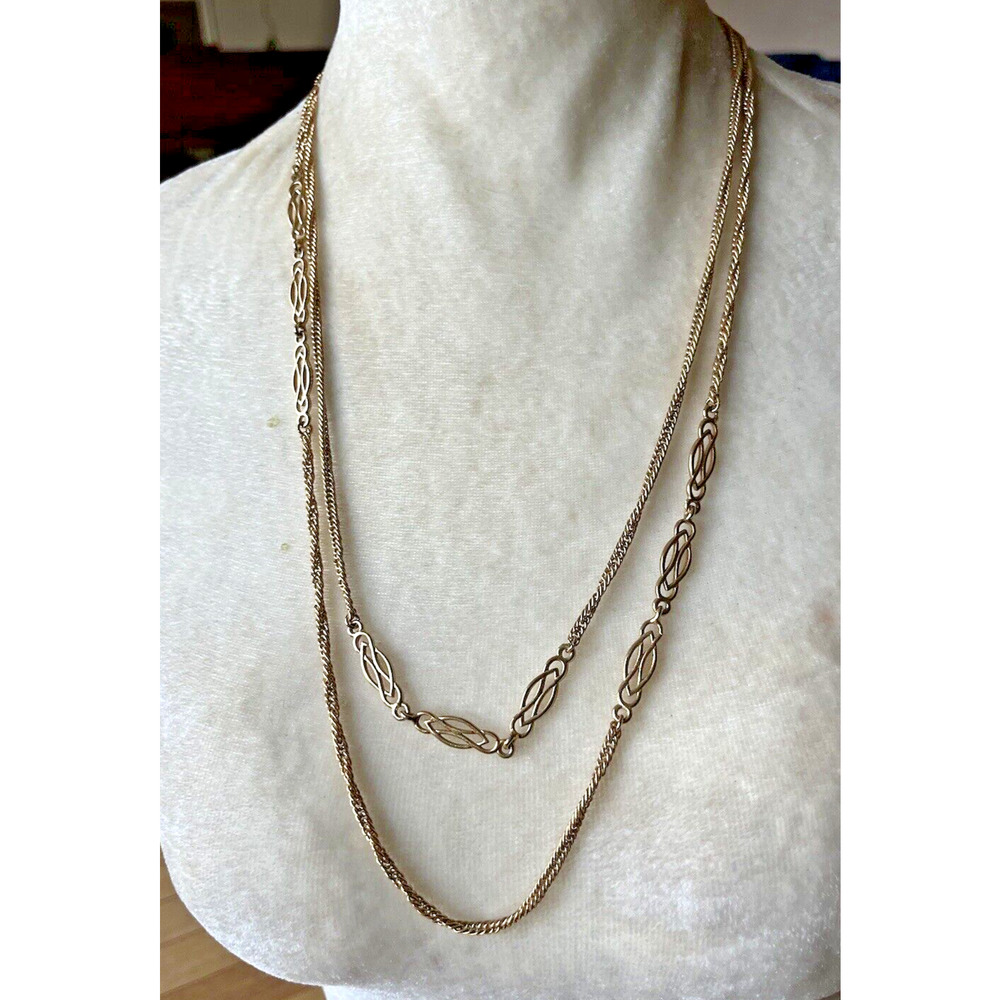Vintage Vendome Long Chain Necklace Gold Tone 54" Long Vendome Jewelry Necklace